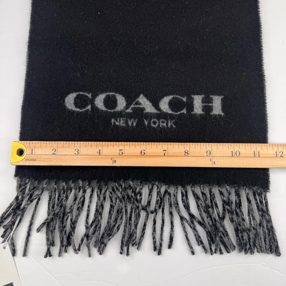 NWT Coach Unisex Signature Bi-Color Wool/Cashmere Logo Scarf Black/Grey Preppy